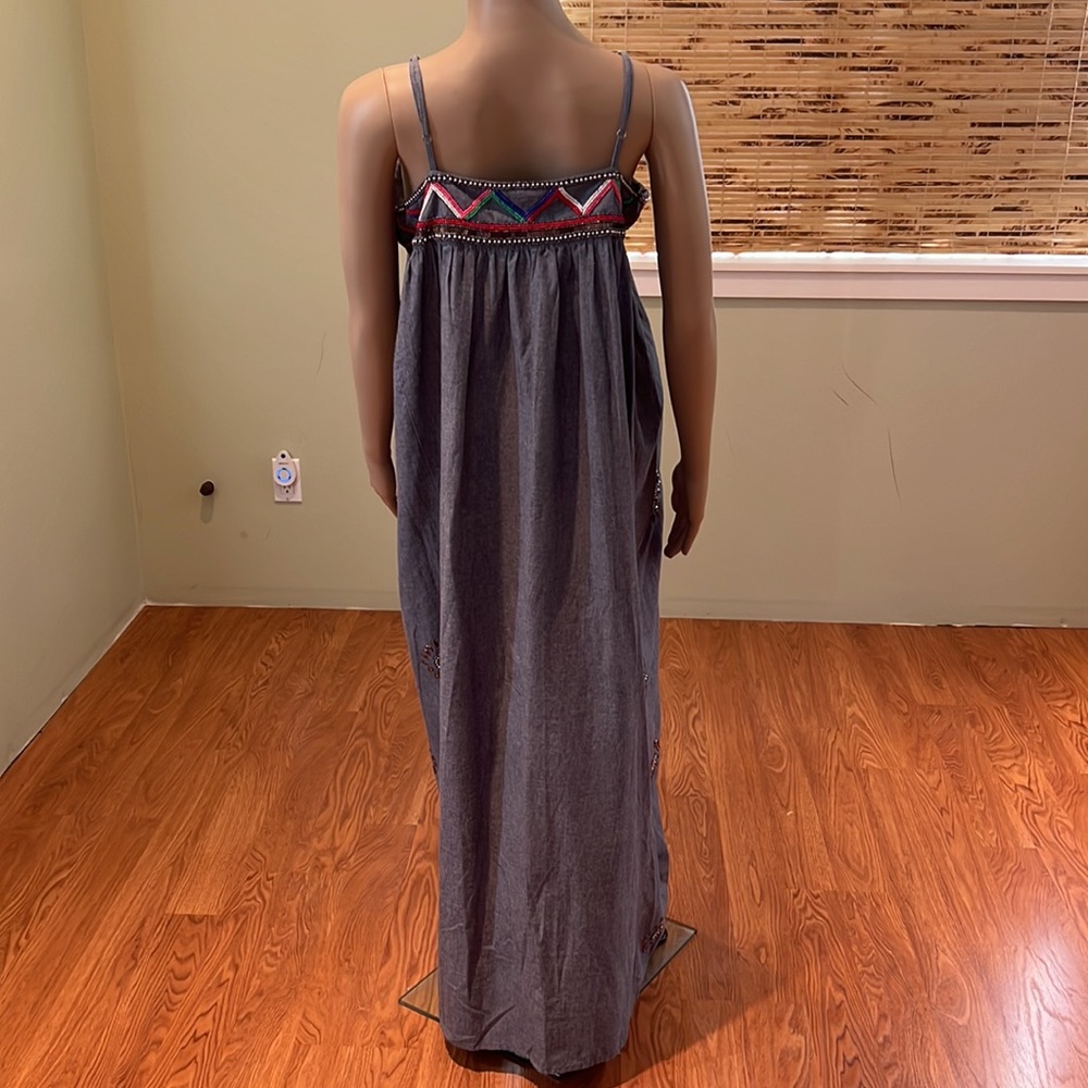 Venus Gray Denim Embellished Beaded Maxi Dress Size L - Picture 6 of 10